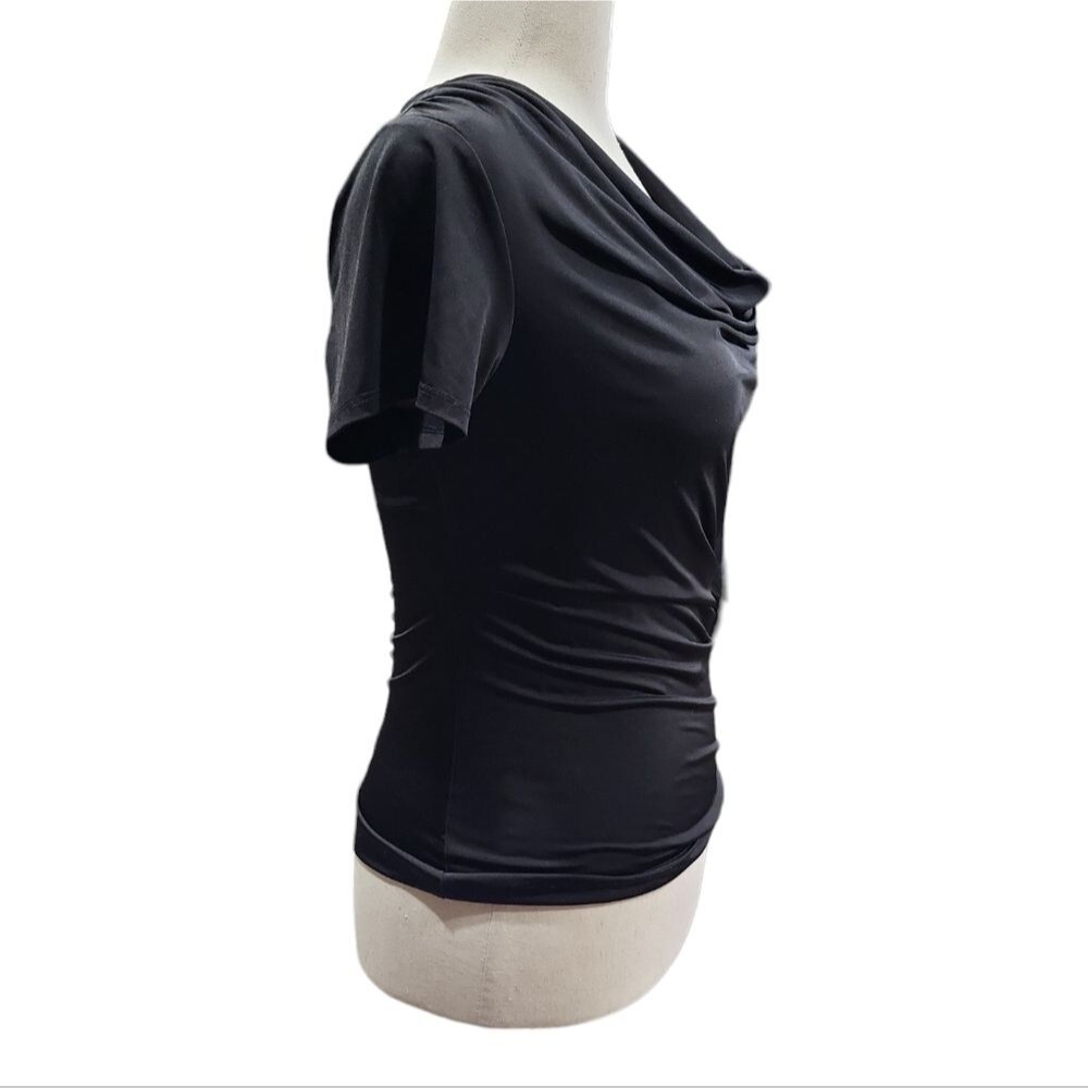 EUC stretchable Carmen women's black waffle top blouse, M - Picture 2 of 5